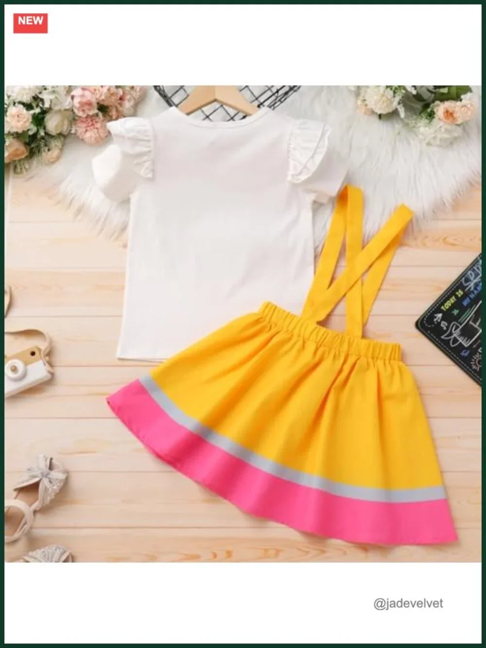 Toddler Girls Back to School Pencil Print T-Shirt & Suspenders Skirt Dress Set